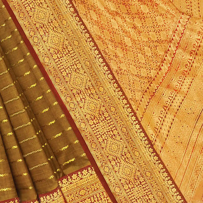 Sage Green Handloom Kanchipuram Korvai Silk Saree With Minangkabau Motifs