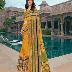 Mustard Handwoven Nautral Dyed Meena Border Kanchipuram Silk Saree
