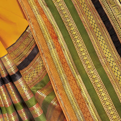 Mustard Handwoven Nautral Dyed Meena Border Kanchipuram Silk Saree