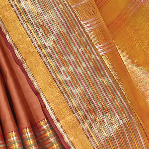 Rust Handwoven Natural Dyed Kanchipuram Bhujodi Motif Saree -Rust