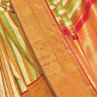 Multi Color Handwoven Natural Dyed Kanchipuram Vazhaipoo Stripes Saree