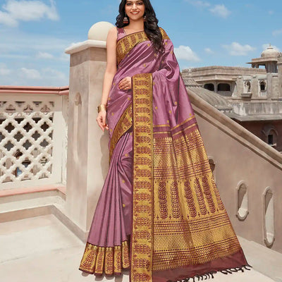 Lavender Handwoven Natural Dyed Kanchipuram Kodali Karuppur Saree -Lavander