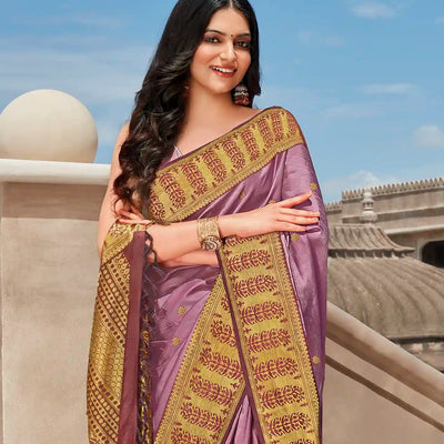 Lavender Handwoven Natural Dyed Kanchipuram Kodali Karuppur Saree -Lavander
