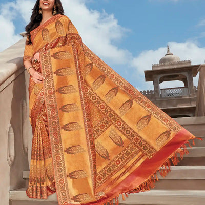 Honey Rust Handwoven Natural Dyed Kanchipuram Floral 