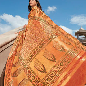 Honey Rust Handwoven Natural Dyed Kanchipuram Floral 