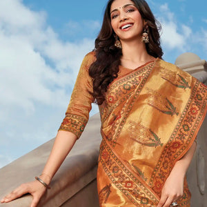 Honey Rust Handwoven Natural Dyed Kanchipuram Floral 