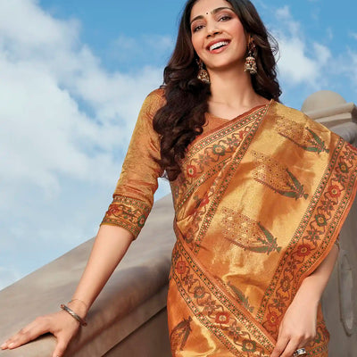 Honey Rust Handwoven Natural Dyed Kanchipuram Floral 