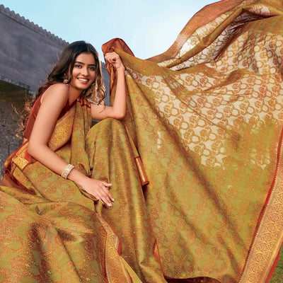 Rustic Orange Enchanted Handloom Natural Dyed Lino Varna Silk Saree