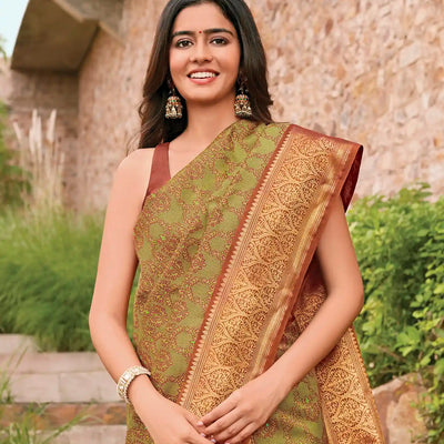 Rustic Orange Enchanted Handloom Natural Dyed Lino Varna Silk Saree