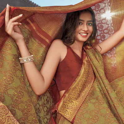Rustic Orange Enchanted Handloom Natural Dyed Lino Varna Silk Saree