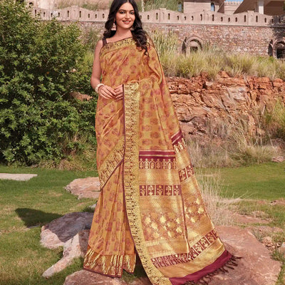 Peach Taj Luminous Handloom Natural Dyed Lino Varna Silk Saree -Peach