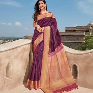 Viva Magenta Handloom Natural Dyed Lino Silk Saree