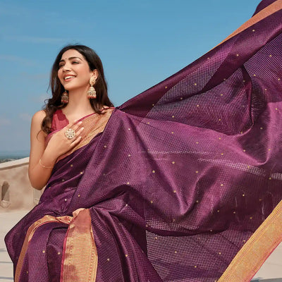 Viva Magenta Handloom Natural Dyed Lino Silk Saree