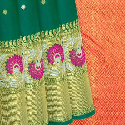 Sea Green Handloom Kanchipuram Silk Saree With Floral Motifs-Sea Green