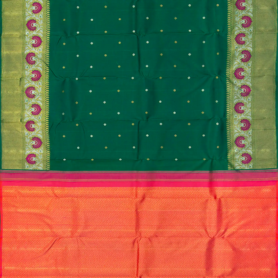 Sea Green Handloom Kanchipuram Silk Saree With Floral Motifs-Sea Green