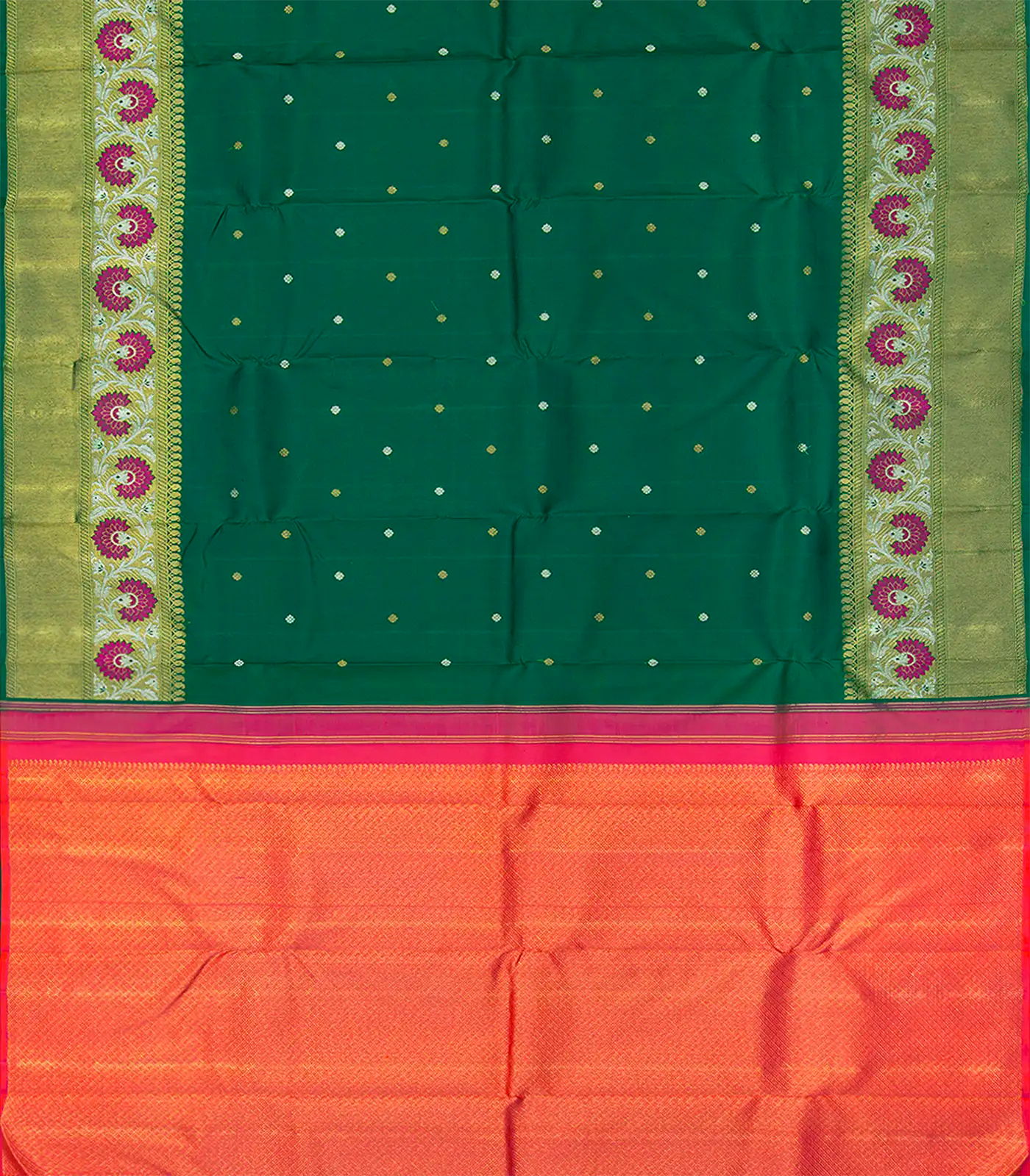 Sea Green Handloom Kanchipuram Silk Saree With Floral Motifs-Sea Green