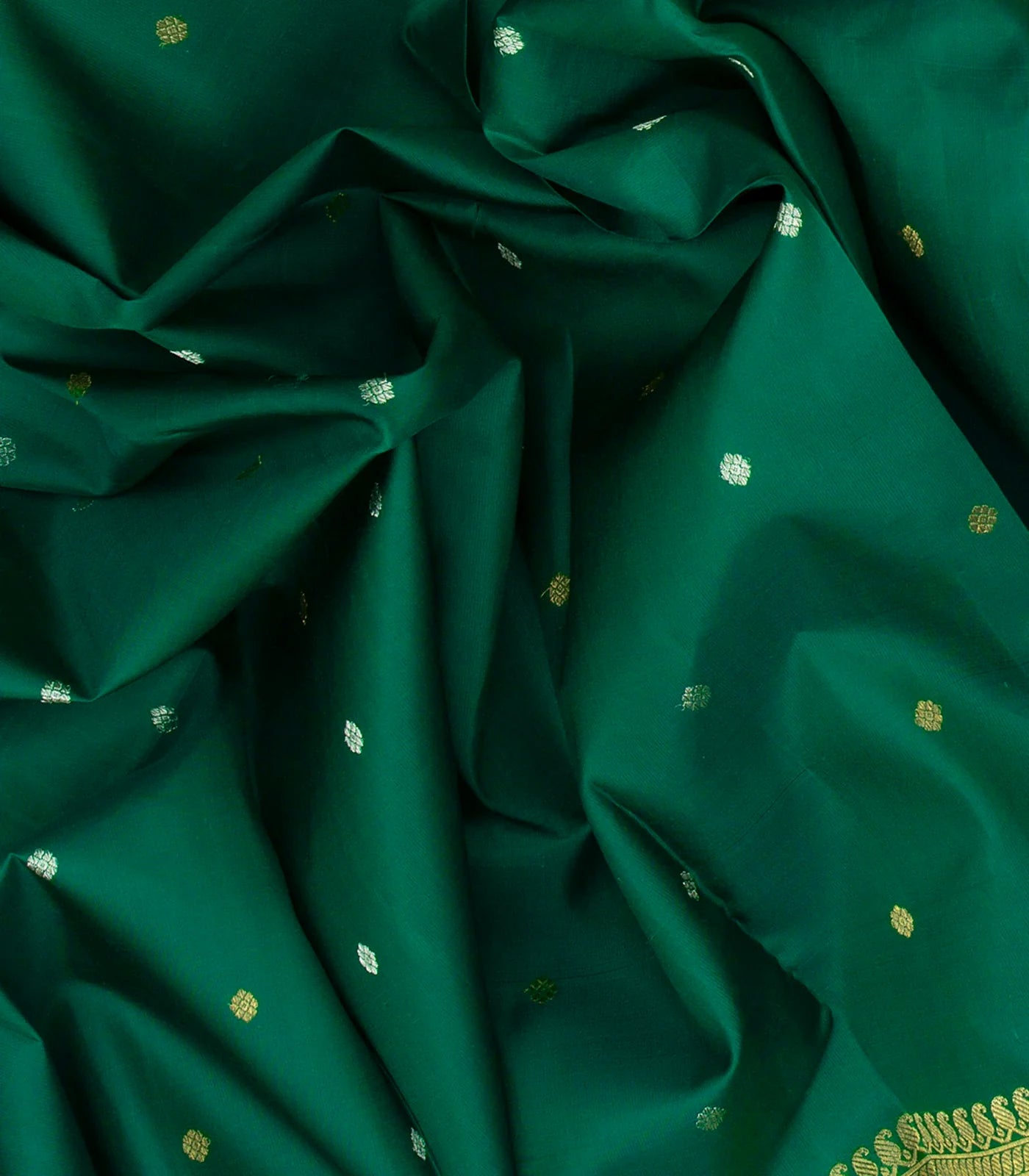 Sea Green Handloom Kanchipuram Silk Saree With Floral Motifs-Sea Green