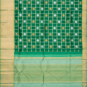 Green Handloom Kanchipuram Silk Saree With Annam Chakaram Motifs-Green
