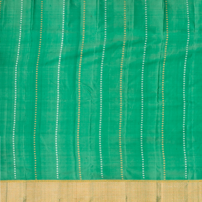Green Handloom Kanchipuram Silk Saree With Annam Chakaram Motifs-Green