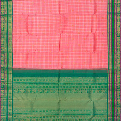 Baby Pink Handloom Kanchipuram Korvai Silk Saree With Checks-Baby Pink