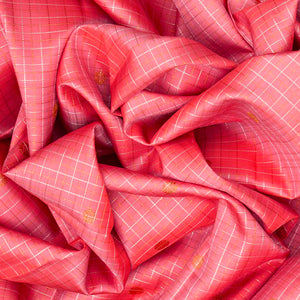 Baby Pink Handloom Kanchipuram Korvai Silk Saree With Checks-Baby Pink