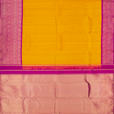 Yellow Handloom Kanchipuram Korvai Silk Saree With Stripes-Yellow