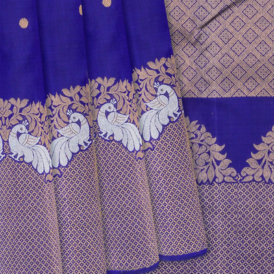 Blue Handloom Kanchipuram Silk Saree With Rudraksham Motifs-Blue