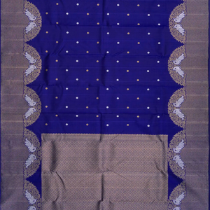 Blue Handloom Kanchipuram Silk Saree With Rudraksham Motifs-Blue