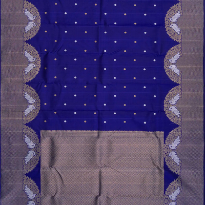 Blue Handloom Kanchipuram Silk Saree With Rudraksham Motifs-Blue
