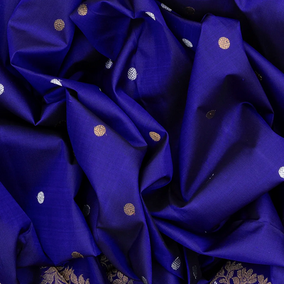 Blue Handloom Kanchipuram Silk Saree With Rudraksham Motifs-Blue