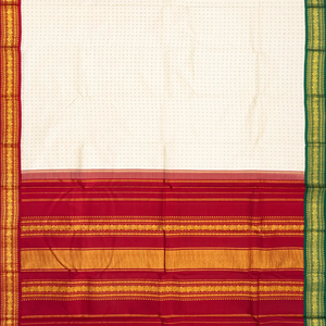 White Handloom Kanchipuram Korvai Silk Saree With Crimson Border-White