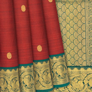 Crimson Handloom Kanchipuram Korvai Silk Saree With Buttas-Crimson