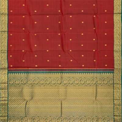 Crimson Handloom Kanchipuram Korvai Silk Saree With Buttas-Crimson
