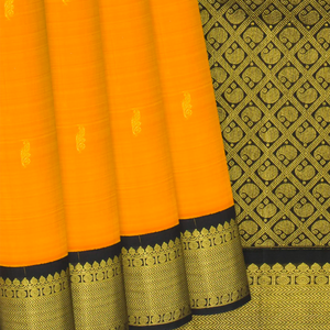Mango Yellow Handloom Kanchipuram Korvai Silk Saree With Floral Buttas-Mango Yellow