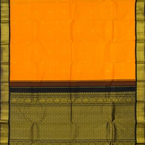 Mango Yellow Handloom Kanchipuram Korvai Silk Saree With Floral Buttas-Mango Yellow