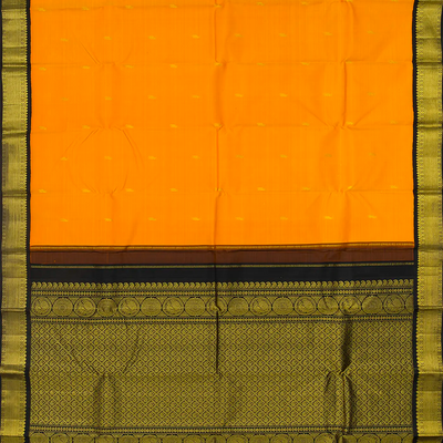 Mango Yellow Handloom Kanchipuram Korvai Silk Saree With Floral Buttas-Mango Yellow