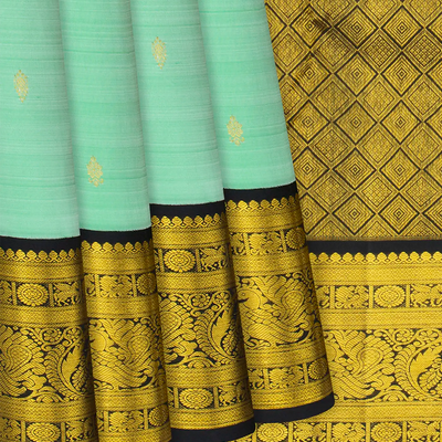 Aquamarine Handloom Kanchipuram Korvai Silk Saree With Floral Buttas-Aquamarine
