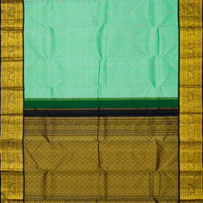 Aquamarine Handloom Kanchipuram Korvai Silk Saree With Floral Buttas-Aquamarine