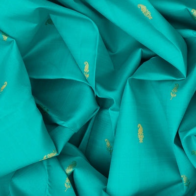 Turquoise Handloom Kanchipuram Korvai Silk Saree With Mango Buttas-Turquoise