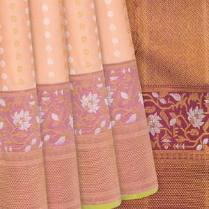 Light Peach Handwoven Kanchipuram Silk Saree With Floral Motifs-Light Peach