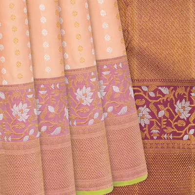 Light Peach Handwoven Kanchipuram Silk Saree With Floral Motifs-Light Peach