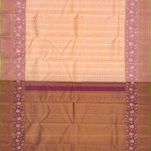 Light Peach Handwoven Kanchipuram Silk Saree With Floral Motifs-Light Peach