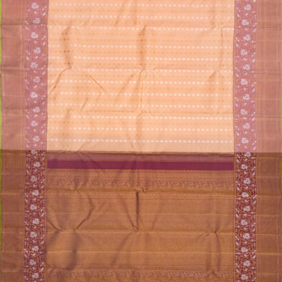 Light Peach Handwoven Kanchipuram Silk Saree With Floral Motifs-Light Peach