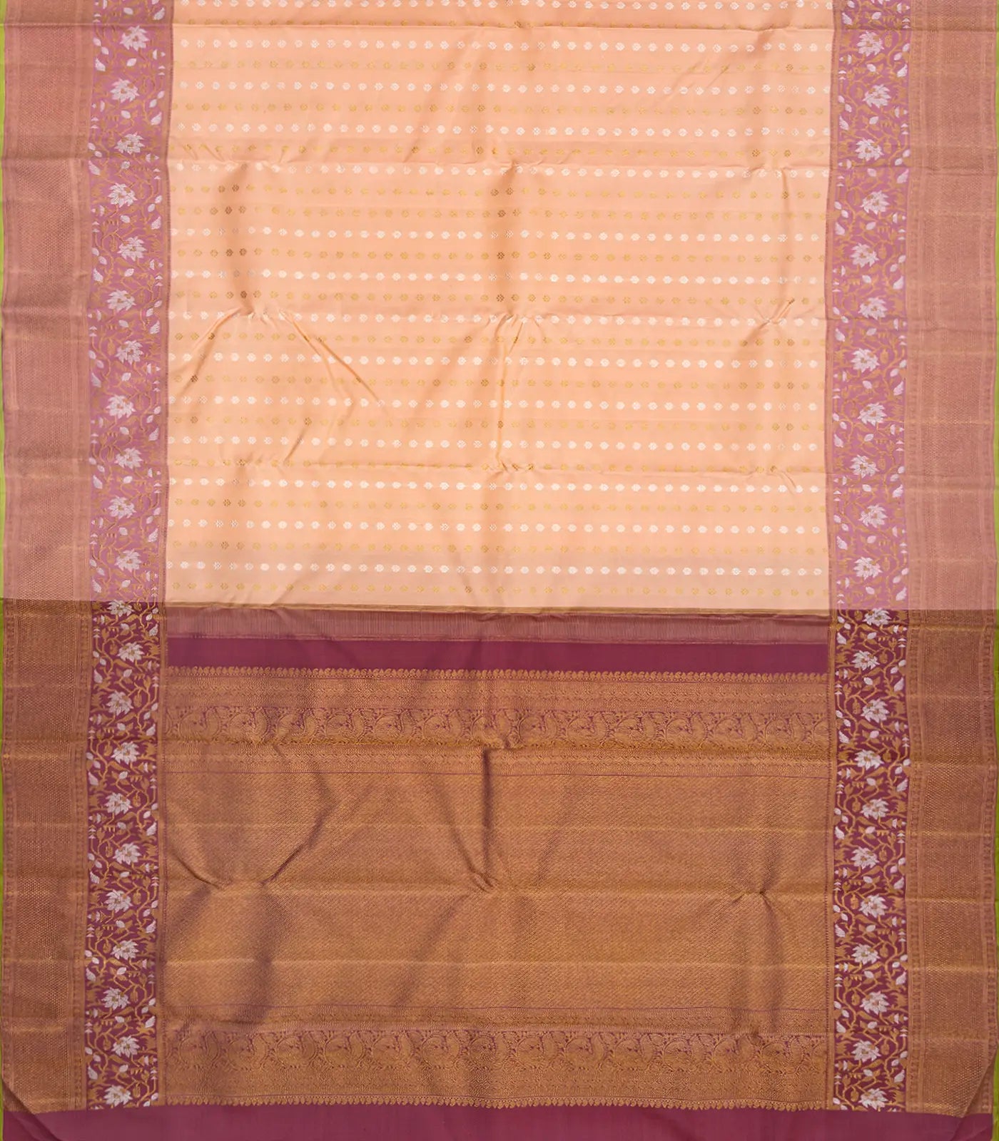 Light Peach Handwoven Kanchipuram Silk Saree With Floral Motifs-Light Peach