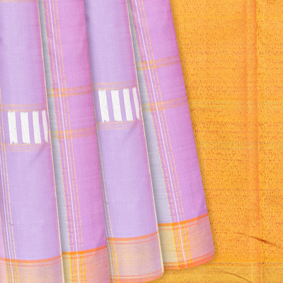 Lavender Handwoven Kanchipuram Silk Saree With Checks-Lavander