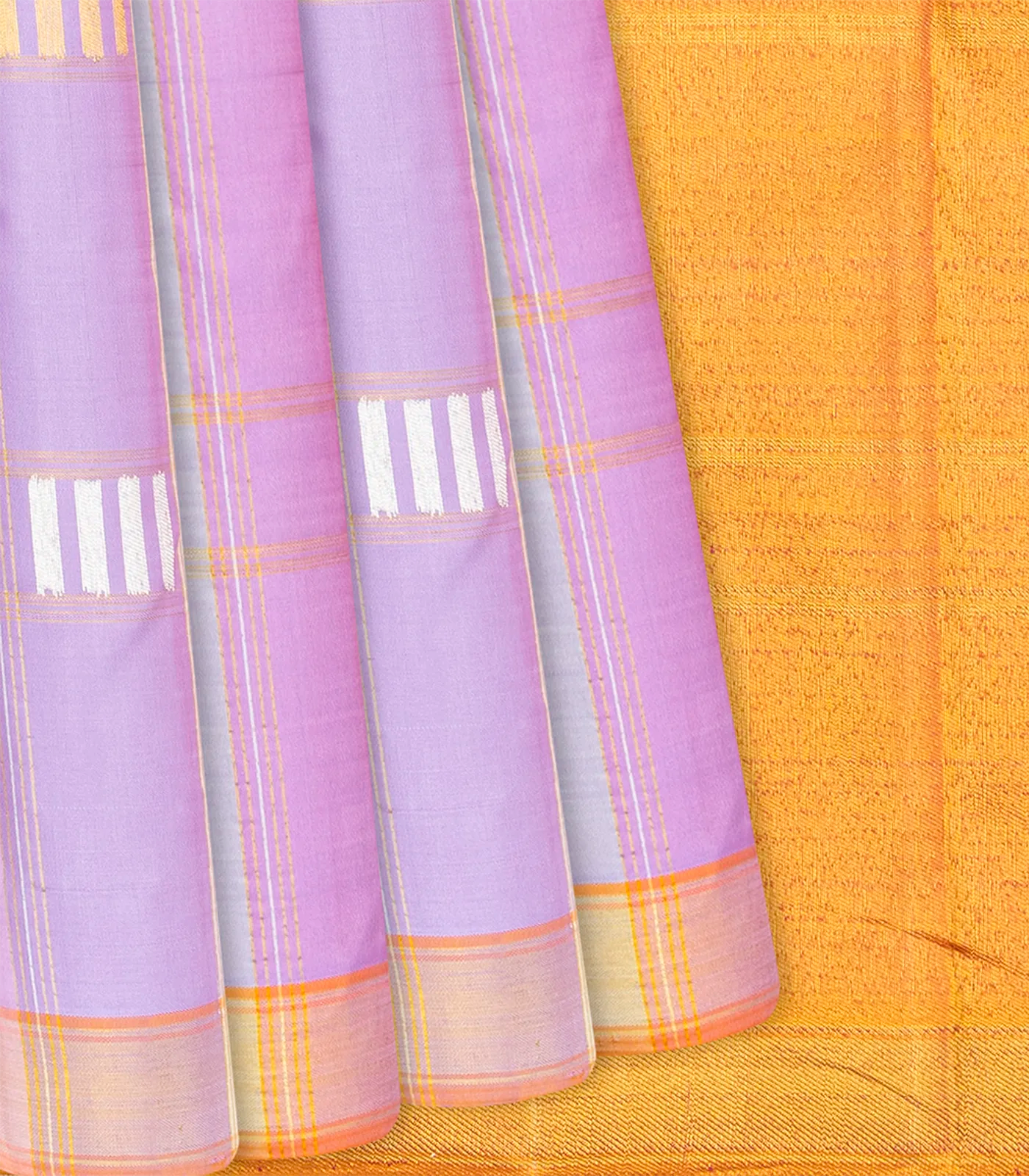 Lavender Handwoven Kanchipuram Silk Saree With Checks-Lavander