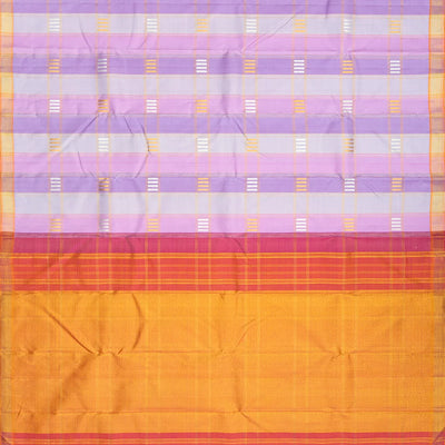 Lavender Handwoven Kanchipuram Silk Saree With Checks-Lavander