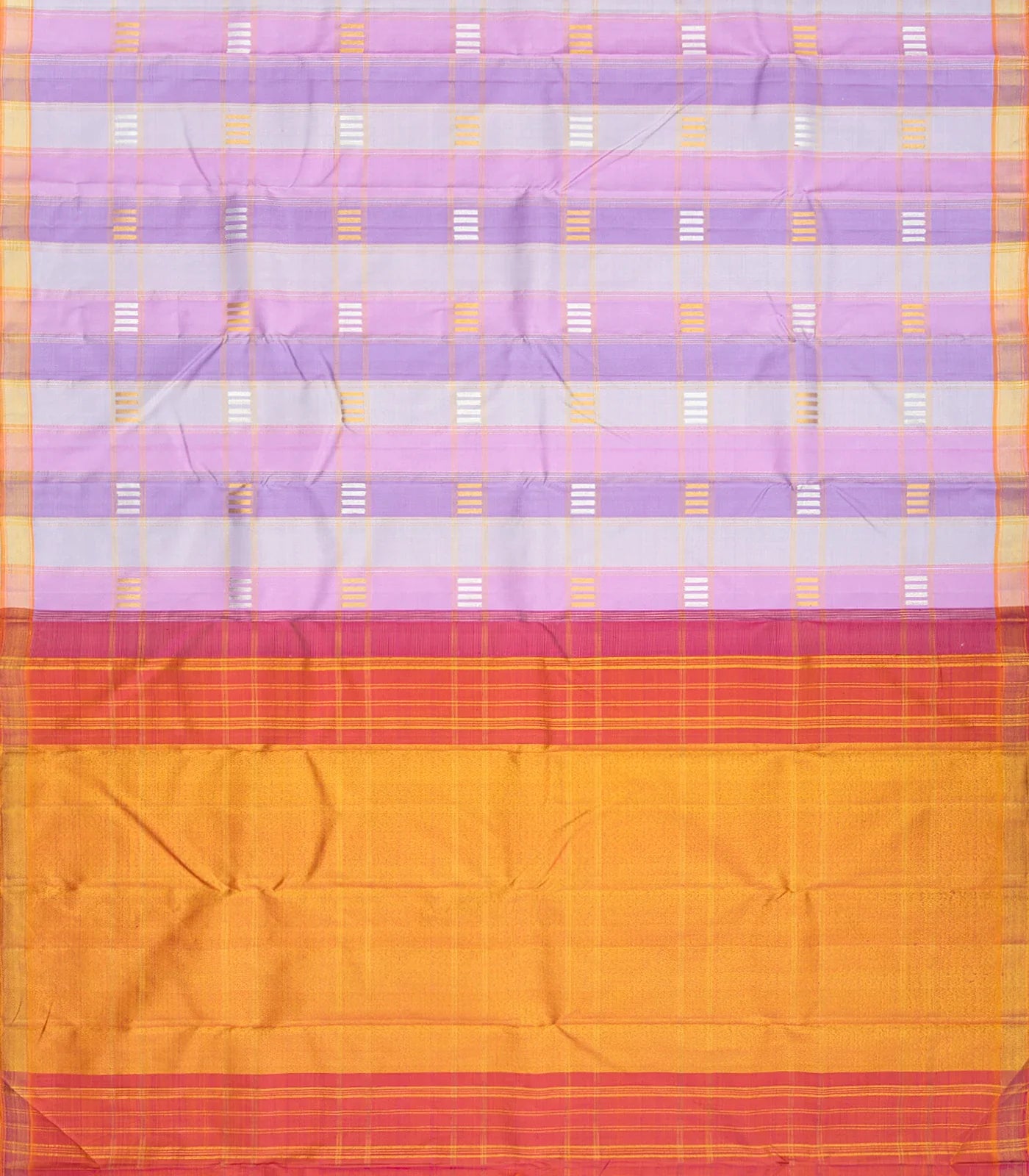 Lavender Handwoven Kanchipuram Silk Saree With Checks-Lavander
