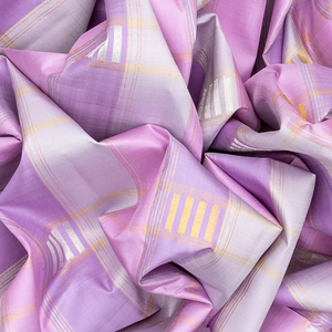 Lavender Handwoven Kanchipuram Silk Saree With Checks-Lavander