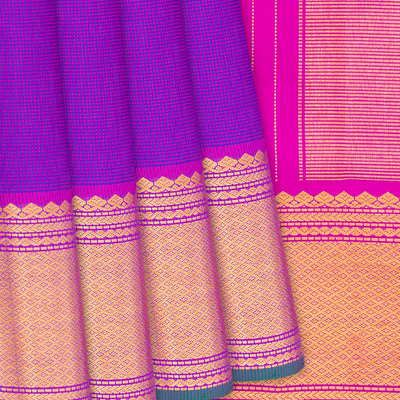 Purple Handloom Kanchipuram Silk Saree With Checks-Purple